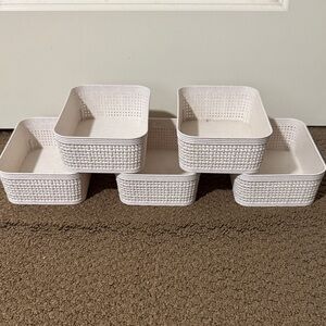 5 White Woven-Style Storage Bins - Home Accents